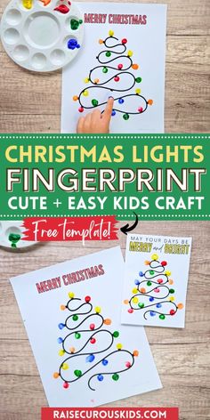 christmas lights fingerprint cut and easy kids craft with free printables on it