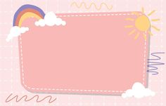 an image of a pink background with clouds and a rainbow in the center, as well as a blank space for text