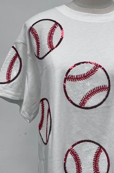 ABLN Boutique Exclusive Design Limited Quantities- Get them before their Sold Out! ⚾️⚾️GAME DAY⚾️⚾️ Bead-tubes & Sequins appliqué These are all sewn on high quality thick sweatshirt! This sweatshirt has a fringe raw hem. It runs oversized. Suggestion on sizing down or stay true to your size for a baggy effect! Model Size - Medium • 100% cotton t-shirts • XS - 2XL - Check out our sweatshirt style! Casual Crew Neck T-shirt With Sequins, Sequin Crew Neck T-shirt, White Casual Sequined T-shirt, Casual White Sequin T-shirt, White Cotton Sequin Top, Cotton Crew Neck T-shirt With Sequins, Cotton Sequin Crew Neck T-shirt, Thick Sweatshirt, Sequined Sweatshirt