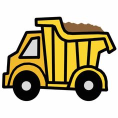 a yellow dump truck with dirt in the back