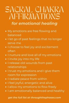 Lower Chakra Healing, Emotional Balance Affirmations, Unblock Chakras For Beginners, Sacral Chakra Meditation Script, Sacral Chakra Affirmation I Feel, Unblock Sacral Chakra, Unblocking Chakras For Beginners, Reiki Affirmations, Chakra Workshop