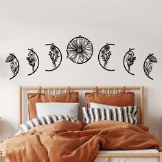 PRICES MAY VARY. * DIMENSIONS : Diameter: 10'' = 25 cm Total Length: 58'' = 148 cm (includes spaces) * 3D SHADOW EFFECT - Wall decor set has a 1-inch depth approximately for added depth, dimension, and beautiful shadows with the light. * READY TO HANG - The metal wall decor set arrives ready to hang with pre-installed hangers, you can hang each piece with only one nail, they are fairly easy to hang. No assembly is required. * MATERIAL: 1.5 mm mild steel * Packing : Sturdy box suitable for transp Moon Bedroom, Gold Metal Wall Art, Metal Bird Wall Art, Decor Above Bed, Black Metal Wall Art, Bed Wall Decor, Outdoor Metal Wall Art, Flower Moon, Above Bed Decor