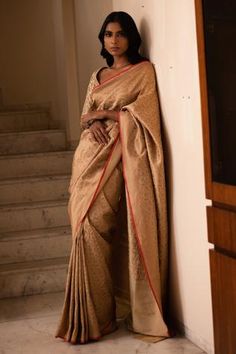 Shop for Priyanka Raajiv Beige Silk Brocade Banarasi Saree for Women Online at Aza Fashions Beige Colour Saree, Sari Designs, Beige Saree, Saree Drapes, Red Sari, Sarees Banarasi, Saree Women, Ethnic Dresses, Sari Design