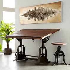 Harper & Willow Industrial Teak Wood Console Table at Tractor Supply Co. Wood Drafting Table, Industrial Console Tables, Drafting Table, Industrial Desk, Drawing Table, Design Toscano, Wood Console Table, Wood Console, Work Desk