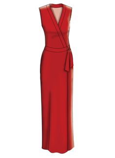 a women's red dress with an open back and side tie on the waist