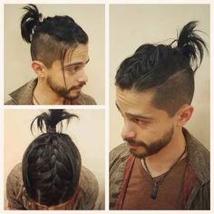 Men Long Undercut, Viking Braids With Undercut, Undercut Viking Hair, Barbarian Hairstyles, Viking Undercut, Undercut Men Long Hair, Top Knot Undercut, Viking Hairstyles Men, Mens Undercut