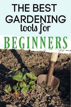 the best gardening tools for beginners to grow plants in dirt with text overlay that reads, the best gardening tools for beginners