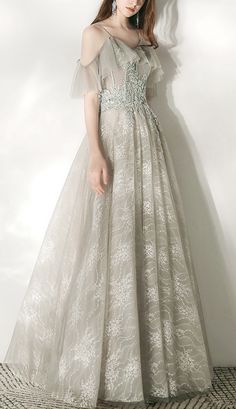 Light Grey Cold Shoulder Princess Evening Dress (Elegant) Elegant Gray Tulle Evening Dress, Gray Wedding Dresses For Prom Season, Gray Floor-length Gown For Banquet, Gray Evening Dress For Prom Season Banquet, Gray Evening Dress For Prom Season, Gray Evening Dress For Banquet And Prom Season, Gray Evening Dress For Prom, Gray Prom Evening Dress For Prom Season, Gray Floor-length Evening Dress For Prom