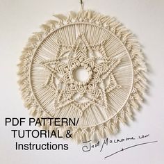 a white doily with the words pattern and instructions written below it