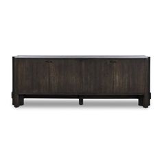 the sideboard is made from dark wood and has two doors