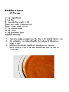 the recipe for enchilada sauce is shown in an image above it's description