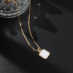 Square Clavicle Pendant Necklace Trendy Metal Jewelry With Square Pendant, White Metal Clavicle Chain Necklace, White Alloy Necklaces For Jewelry Making, White Alloy Chain Necklace, Dainty White Metal Charm Necklaces, Trendy White Chain Necklace With Adjustable Chain, Trendy White Necklace With Adjustable Chain, Adjustable White Clavicle Chain Necklace, Trendy White Clavicle Chain Necklace