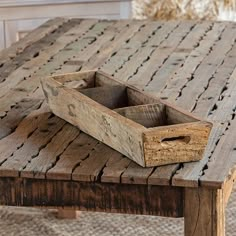 a wooden table with a tray on it