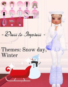 Non-vip ~ Themes: Snow day, Winter Winter Dti Outfits No Vip, Di Snow Day Non Vip, Snow Dress Outfit Winter, Snow Day Dress To Impress No Vip, Dress To Impress Outfits Roblox Game Theme Ice Queen