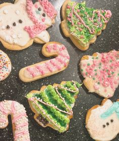 decorated cookies are arranged in the shape of animals