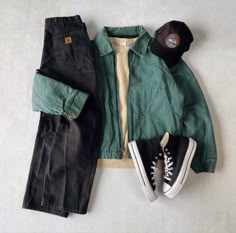 Outfit Ideas With Green Jacket, Mens Vintage Shorts Outfit, Mens Goblincore Outfits, Earthy Tone Mens Outfits, Earth Tone Streetwear Men, Tomboy Fall Outfits, Men’s Earth Tone Outfit, Fall Masc Outfits, Soft Masc Outfits