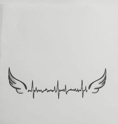 a drawing of a heartbeat with wings on it