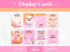 Pink Retro Display Card templates to edit in Canva. Brand your small business with pink product display cards that you can print and send with customer orders. These display card templates can be used in many different ways for your small business. You can use them as jewelry display cards and attach earrings, necklaces and bracelets. They can be used as backing cards for hair bows, hair clips, keychains, buttons and more. You can also pop them into parcels for extra branding to create a memorab Hair Clip Packaging, Keychain Display Card, Clip Packaging, Retro Display, Keychain Display, Jewelry Display Cards, Text Graphics, Pink Retro, Bows Hair