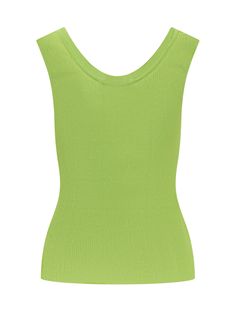 Sleeveless top. u-neck. Rib knit workmanship.Composition: 75% Viscose, 25% Polyamide Chic Green Tank Vest, Chic Green Stretch Vest, Chic Green Scoop Neck Tank Top, Chic Green Sweater Vest For Summer, Green Fitted Sleeveless Tank Top, Sleeveless Fine Knit Top, Fine Knit Scoop Neck Top, Chic Green Sleeveless Knit Top, Green Knit Vest Top