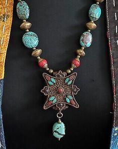 Vintage Tibetan Ghau Gau Filigree prayer box W/ Turquoise Nepal Coral Necklace. | eBay Traditional Turquoise Necklace For Gift, Traditional Turquoise Necklace As Gift, Traditional Adjustable Turquoise Necklace Gift, Traditional Turquoise Necklace Gift, Traditional Style Turquoise Necklace As A Gift, Antique Jewelry Necklace, Prayer Box, Style Tattoo, Handmade Brand