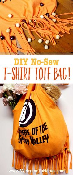 the diy no sew t - shirt tote bag is an easy sewing project