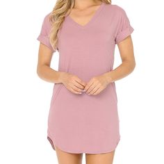 Bottom Rounded T-Shirt Dress Color: Rose 50%Polyester 50%Modal Hand Wash, Hang Dry Made In Usa Small 0-4 Medium 6-8 Large 10-12 X-Large 12-14 Spring V-neck T-shirt Dress For Loungewear, Spring Sleep T-shirt With Short Sleeves, Pink Summer Sleep T-shirt, Pink Short Sleeve Loungewear Dress, Pink Short Sleeve Dress For Loungewear, Pink Casual Sleep T-shirt, Casual Pink T-shirt For Sleep, Pink Cotton T-shirt Dress For Spring, V-neck T-shirt Dress For Spring Loungewear