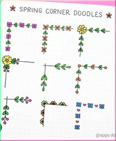 an image of spring corner doodles with flowers and hearts on them, in the middle of