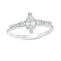 3/4 CT. T.W. Marquise Diamond Engagement Ring in 10K White Gold|Zales Zales Engagement Rings, Marquise Diamond Engagement Ring, Marquise Diamond Ring, September Birthstone Rings, Peoples Jewellers, Marquise Cut Diamond, Wedding Rings Vintage, Marquise Diamond, Blue Sapphire Rings