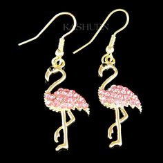 "PERFECT GIFT FOR FLAMINGO LOVERS You are getting an elegant Flamingo original rhodium plated gold tone Dangle Earrings surrounded by Swarovski crystals. Earrings size is 5/8\" (1.6cm) wide X 1 13/16\" (4.6cm) high Crystal Color: Jet Black, Crystal Clear, Rose Prices are in US$. For shipping policies and other important information, click on \"profile\" on the right. See an item that you like but has already been sold? Contact me to see if I have more! Thank you for stopping by Kashuen Collectib Elegant Pink Christmas Jewelry, Jewelry Best Friends, Best Friends Christmas, Crystals Earrings, Friends Christmas, Bird Charm, Charm Pendant Necklace, Gold Filled Earrings, Friend Christmas