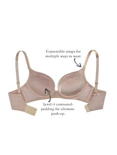 Quick Overview: Demi-cup Contoured, push-up bra Convertible straps Underwire Hand wash, line dry Shell: 88% Polyamide, 12% Elastane; Lining: 100% Cotton Description & Fit Tips Want a lift and a boosted bustline? Take the “Iris” [C005] bra out for a try. The push-up on this bra is off the charts, but its graduated padding gives you a surprisingly natural-looking curve and elegant contour. The wide powermesh back and triple hook-and-eye provides extra support, while the delicate seamless mesh deta Petite Lingerie, Petite Body Types, Small Bra, Average Body, Demi Cup, Petite Pants, Bra Shop, Bra Cups, Push Up Bra