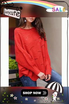 Rust Red Knit Hollow-out Crew Neck Pullover Sweater Red Stretch Trendy Sweater, Red Hand Knitted Crew Neck Sweater, Rust Knit Sweater, Red Textured Knit Crew Neck Sweater, Red Cotton V-neck Sweater, Winter Sweaters, Pullover Sweater, Pullover Sweaters, Sweaters & Cardigans