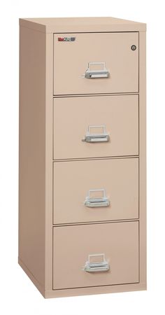 a four drawer file cabinet with the doors open