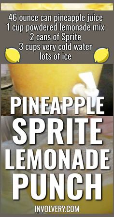 the ingredients for pineapple sprite lemonade punch are shown in this graphic style