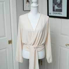 Fashion Nova Tie Waist Blouse. Nwot! Never Worn. From The Online Brand Fashionnova.Com! Size Small. Beige Wrap Top For Spring, Long Sleeve Wrap Top For Summer Workwear, Summer Long Sleeve Wrap Top For Work, Chic Wrap Tops For Daywear, Elegant Wrap Tops For Daywear, Wrap Blouse For Day Out, Cream Wrap Top For Spring, Chic Wrap Blouse For Daywear, Spring Wrap Top For Work