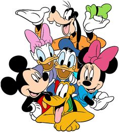 several cartoon mickey mouses with their heads together in a circle on a white background