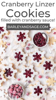 cranberry linzer cookies filled with cranberry sauce