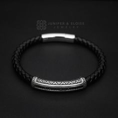 top jewelry gifts for men and women, gifts for boyfriend, unique gifts ideasMen's Leather Bracelet - top jewelry gifts for men and women, , unique gifts ideas Men's Leather Bracelet - 6mm braided black leather bracelet with accent in stainless steel with silver finish decorated with black zirconia stones. Black Engraved Bracelets For Everyday, Black Bracelets With Engraving Option, Modern Black Braided Bracelets For Gift, Modern Black Braided Bracelets As Gift, Modern Black Braided Bracelet Gift, Black Braided Bracelet For Father's Day Gift, Modern Black Braided Bracelet As Gift, Elegant Stainless Steel Bracelets For Father's Day, Everyday Black Jewelry With Engraving Option