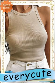 Beige Fashion Bodycon Tight Ribbed Tank Top Ideas Closet, Beige Fashion, Beige Outfit, Tank Top Women, Summer Capsule Wardrobe, Ribbed Tank Top, Ribbed Tank, Top Women, Women Tops