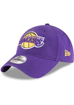 This Los Angeles Lakers Purple Adjustable Hat features a team logo embroidered on the front. Team logo embroidered on the front, Cloth Strap Closure to dial in the perfect fit, Relaxed, unstructured fit, Pre-curved bill, 100% cotton construction, New Era Flag logo on side, Dad hat, 100% Cotton, Washable, Imported Sports Hat With Embroidered Logo And Curved Visor, Sports Hats With Embroidered Logo And Curved Visor, Baseball Season Dad Hat With Embroidered Logo, Dad Hat With Embroidered Logo For Baseball Season, Curved Bill Hat With Embroidered Logo For Fan Merchandise, Curved Bill Hat With Embroidered Logo For Fans, Team-colored Sports Hat With Logo Patch, Casual Baseball Cap With Team Logo For Sports Events, Collegiate Cotton Hat With Embroidered Logo