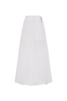 Featuring a flattering A-line cut and high waist design, this skirt is both stylish and comfortable. Made of lightweight organza fabric, this skirt is perfect for any occasion – from a day out to a special event. Enhance your wardrobe with this elegant and versatile piece. Chic White Bottoms For Cocktail, Chic Full Tulle Maxi Skirt, Chic Summer Skirt For Cocktail Occasions, Cocktail Flowy Lined Maxi Skirt, Flowy Lined Maxi Skirt For Cocktail, Flowy Lined Cocktail Skirt, Feminine Cocktail Skirt With Lining, Chic Flared Tulle Maxi Skirt, Chic Long Tulle Skirt