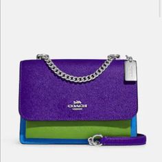 Nwt Sport Purple Colorblock Crossgrain Leather Bag Chain Shoulder Strap Silver Tone Hardware Colorful Bag With Purple, Green, Bright Blue, And Pink. Love This Bag So Much I Bought Two! Selling One, Keeping One Rectangular Purple Coach Shoulder Bag, Coach Rectangular Purple Shoulder Bag, Coach Purple Rectangular Shoulder Bag, Coach Purple Crossbody Shoulder Bag, Coach Purple Bag With Adjustable Strap, Coach Purple Shoulder Bag With Adjustable Strap, Coach Purple Shoulder Bag For Evening, Coach Purple Shoulder Bag, Coach Purple Evening Bag