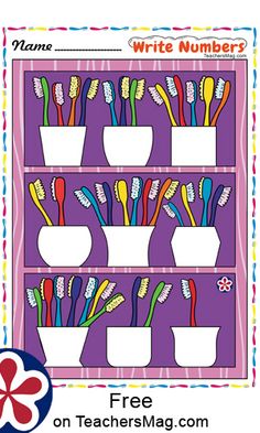 a colorful display case with toothbrushes on it and the words write number?