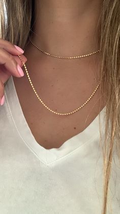 Gold Flat Beaded Choker Necklace | Dainty Flat Ball Chain Chain Layering, Necklace Measurements, Dot Necklace, Gold Flats, Gold Necklace Layered, Beaded Choker Necklace, Layering Necklace, Healthy Sweets, Necklace Dainty