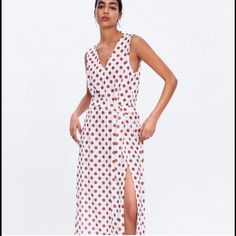 Beautiful Polka’d Midi Dress. White/Copper Color White Zara Maxi Dress For Casual Wear, White Casual Midi Sleeveless Dress, White Casual Midi Length Sleeveless Dress, Zara White Maxi Dress For Casual Occasions, White Casual Sleeveless Dress For Summer, White Sleeveless Dress For Summer, Chic White V-neck Sleeveless Dress, White Maxi Dress For Summer Casual Wear, Sleeveless White Midi Dress For Casual Occasions