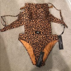 Both Are A Size Small. Brand New With Tags! Fitted Leopard Print Swimwear For Poolside, Fitted Leopard Print Swimwear For Beach, Fitted Leopard Print Swimwear For Party, Fitted Leopard Print Beachwear Swimwear, Fitted Leopard Print Swimwear, Brown Stretch Swimwear For Party, Party Stretch Brown Swimwear, Fitted Tiger Print Swimwear For Vacation, Brown Party Swimwear For Beach Season