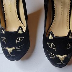 Charlotte Olympia Black Kitty Cat Velvet Wedges Heels Size 38 New Without Tags Cat Flats, Charlotte Olympia Shoes, Wedges Heels, Black Kitty, Cat Shoes, Charlotte Olympia, Kitty Cat, Flat Shoes, Olympia