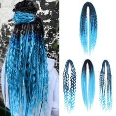 PRICES MAY VARY. Versatile Set: This set includes 15 pieces of double-ended, 3-in-1 dreadlock extensions in an ombre blonde mixed color. Note: 1 SE = 1 End ; 1 DE = 2 Ends. SE - has one end, with a loop at the top, through this loop the dreads are attached to your hair. DE - has two ends, is a long dreads folded in half. Unique Style: The extensions feature a combination of curly dreads and box braids, allowing for a unique and trendy hairstyle. Easy Installation: These dreadlock extensions are Blue Braids, Curly Dreadlocks, Curly Dreads, Dreads Extensions, Long Dreads, Hairstyle Easy, Dread Extensions, Synthetic Dreadlocks, Dreadlock Extensions