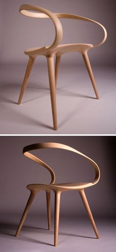 two different views of the same chair, one in wood and one in plywood