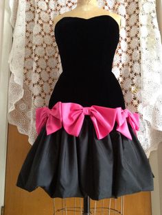 80s party prom dress black Prom Dresses 80s, Tacky Prom, Satin Bow Dress, Black Taffeta Dress, Theme Costumes, Dress 80s Style, 1980s Prom Dress, 1980s Prom