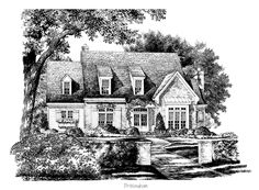 a black and white drawing of a house